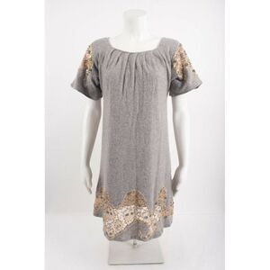 Manoush Womans Gray Sweater Dress Size XS Wool cashmere Lace Sequins Beads